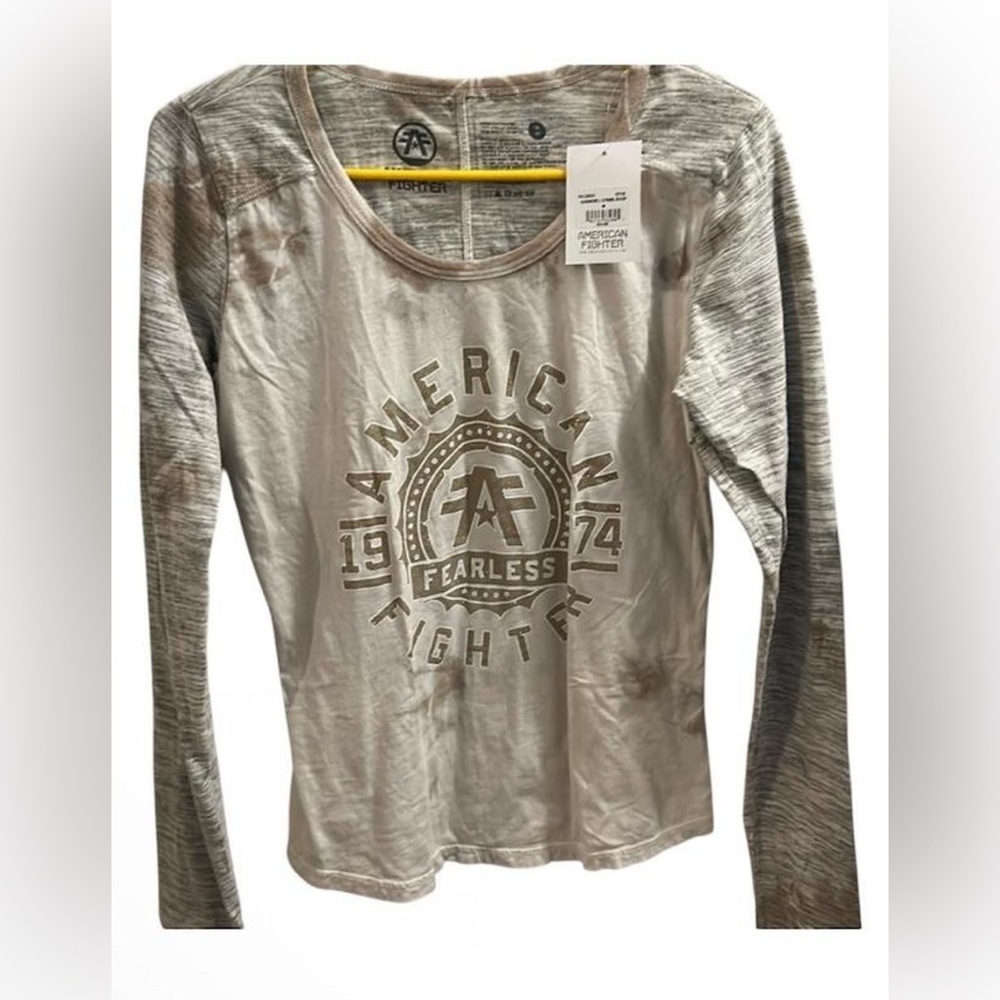 American Fighter Women's Long Sleeve Logo Tee in Heather Gray Size Medium NWT